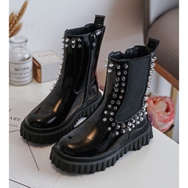 Bottines Chelsea fille vernies ornées de strass Adélie noirs le noir 1