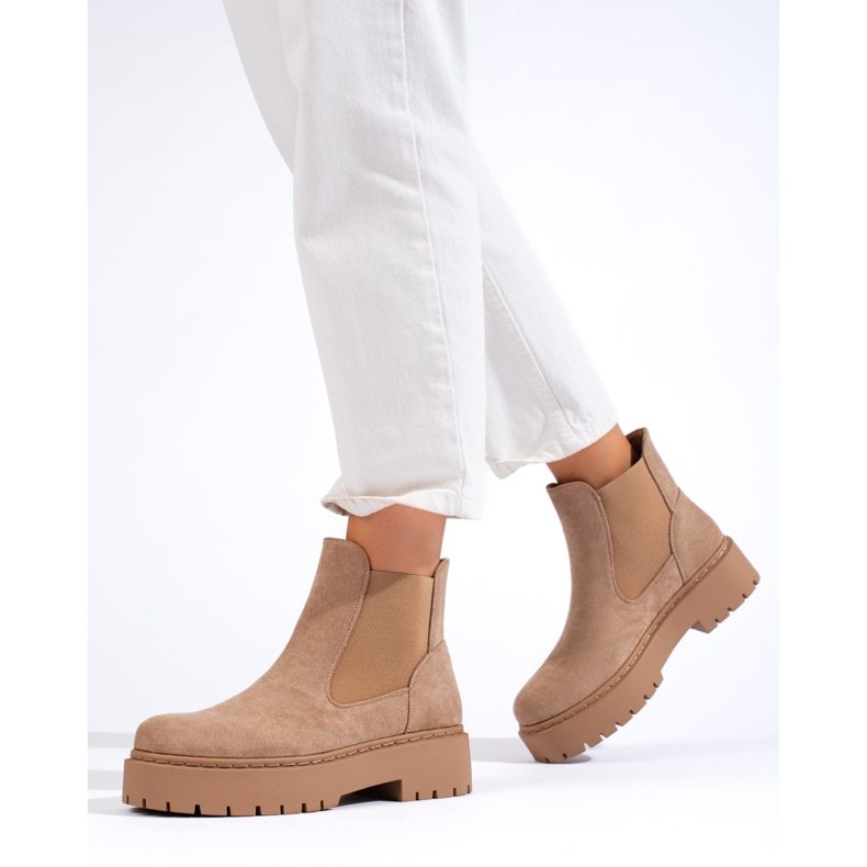 Chelsea boots Shelovet en daim beige femme 1 Chelsea boots Shelovet en daim beige femme 1