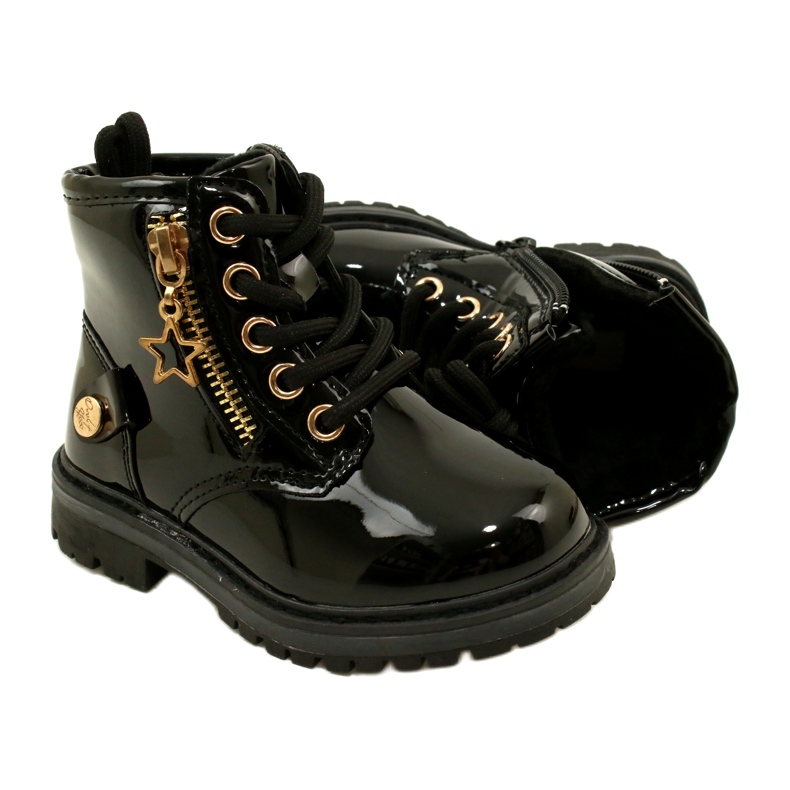 Miss Bottines fille en cuir verni, étoile 23DZ23-6593, noir 6