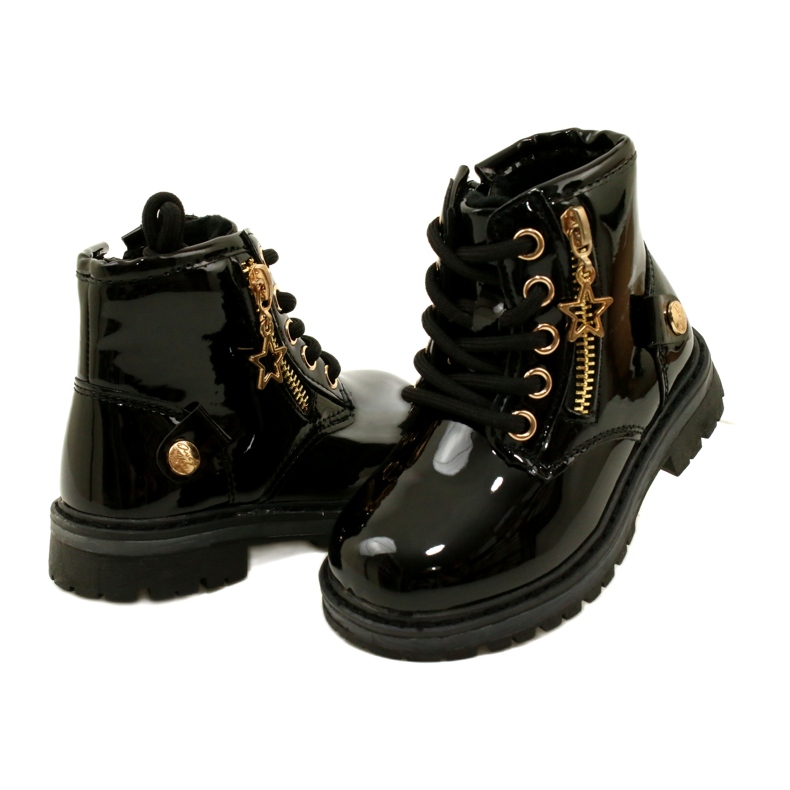 Miss Bottines fille en cuir verni, étoile 23DZ23-6593, noir 3