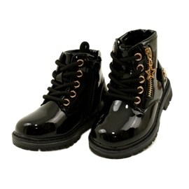 Miss Bottines fille en cuir verni, étoile 23DZ23-6593, noir le noir 2