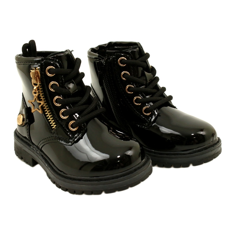 Miss Bottines fille en cuir verni, étoile 23DZ23-6593, noir 4