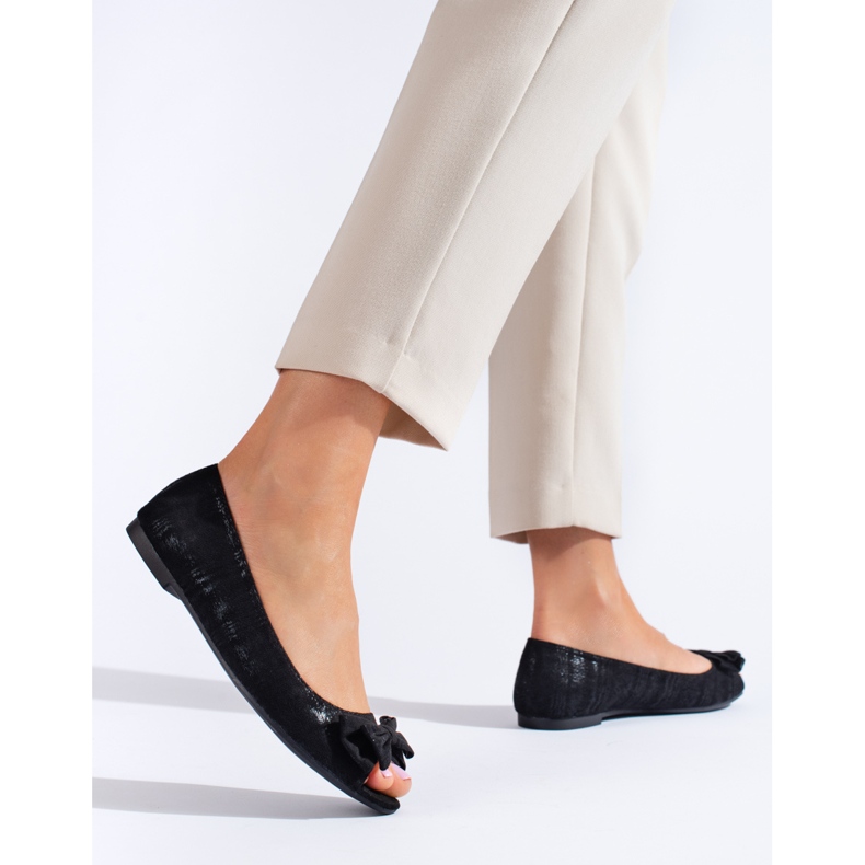 Goodin Ballerines à bout ouvert avec nœud noir 1