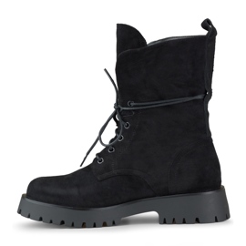 Boots workwear femme à lacets en daim noir beige 2