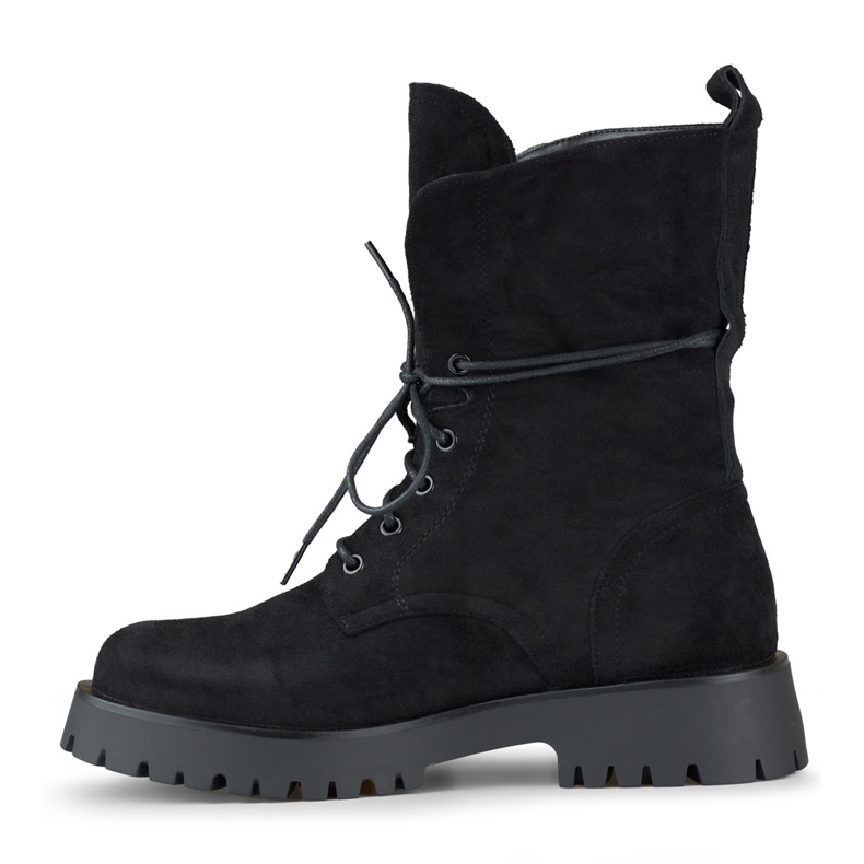 Boots workwear femme à lacets en daim noir beige 2