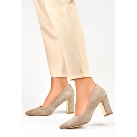 Escarpins femme en daim léger à talon haut confortable beige 4