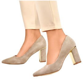 Escarpins femme en daim léger à talon haut confortable beige 1