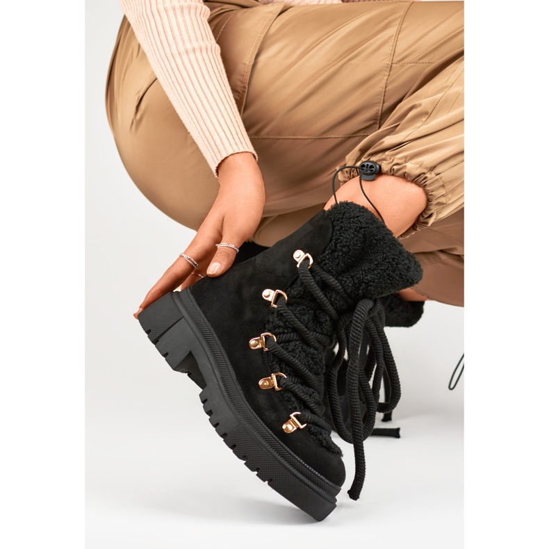 Boots de neige femme en fourrure noire le noir 1