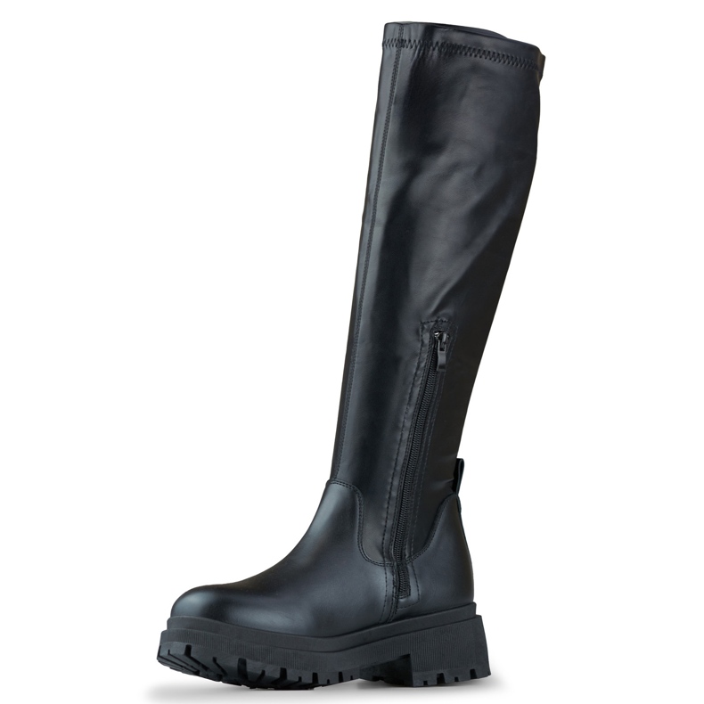Bottes élastiques noires pour femmes en éco-cuir 1