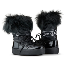 Bottes de neige noires pour femmes avec fourrure décorative 1