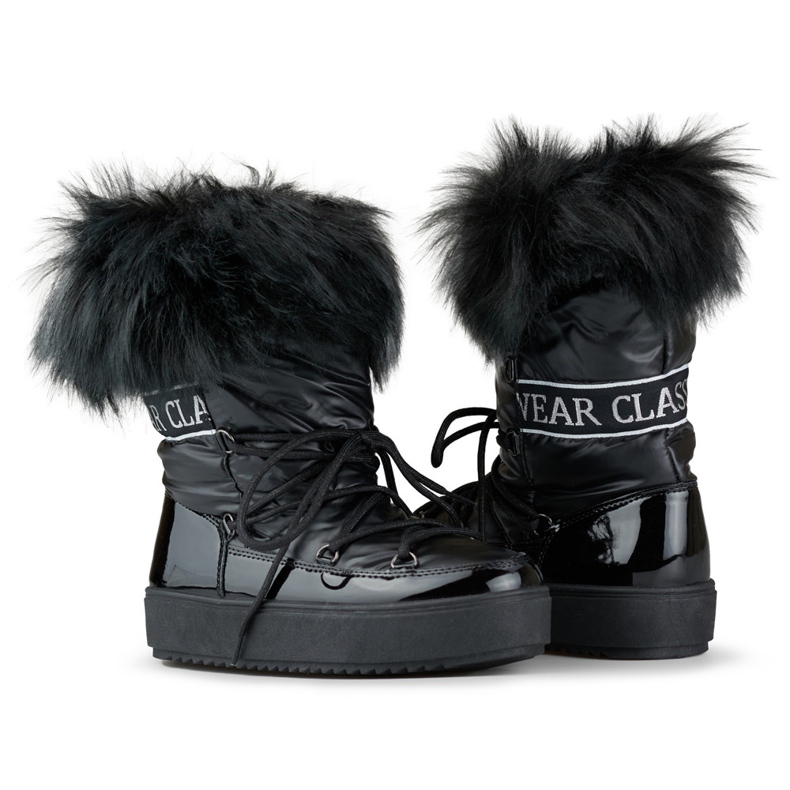 Bottes de neige noires pour femmes avec fourrure décorative 1