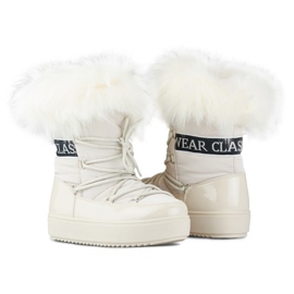 Bottines de neige femme beiges avec fourrure décorative 1