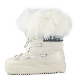 Bottines de neige femme beiges avec fourrure décorative 2