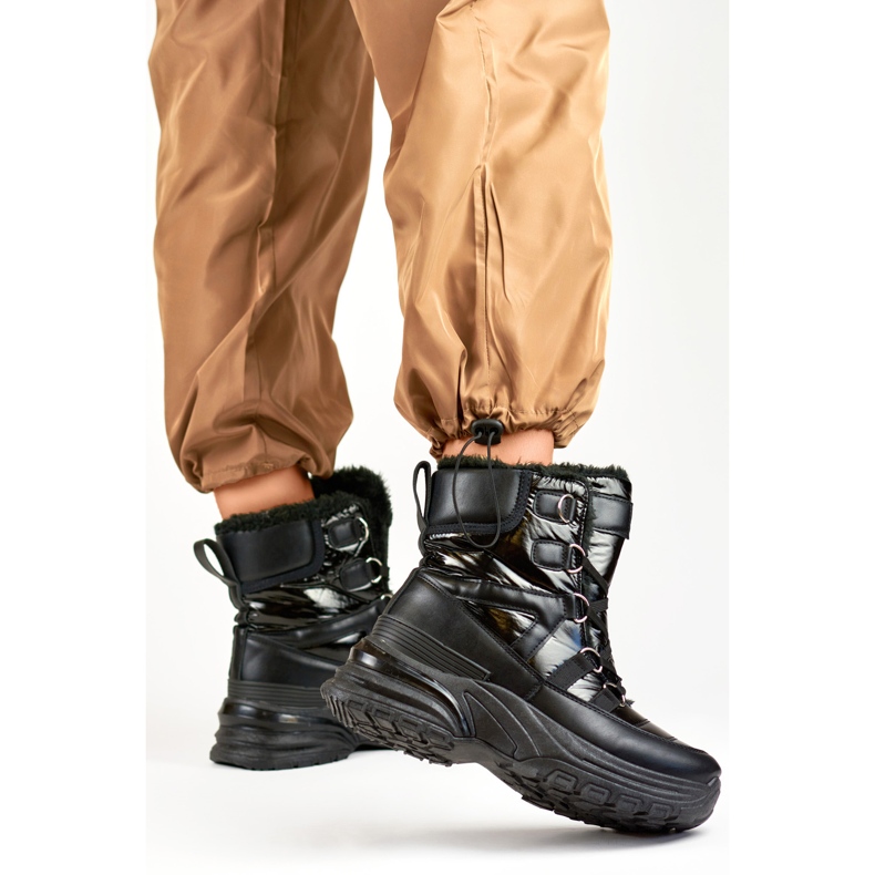 Bottines de neige sport noires à lacets pour femme le noir 1