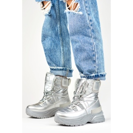 Boots de neige sport à lacets femme argentées 2