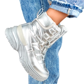 Boots de neige sport à lacets femme argentées 1