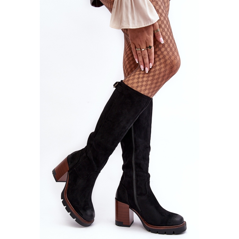 Vinceza Bottes noires isolées à talons hauts épais Alzeta pour femmes 2