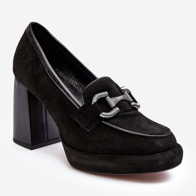 Escarpins en cuir sur un talon haut massif Laura Messi 2706 Noir 1