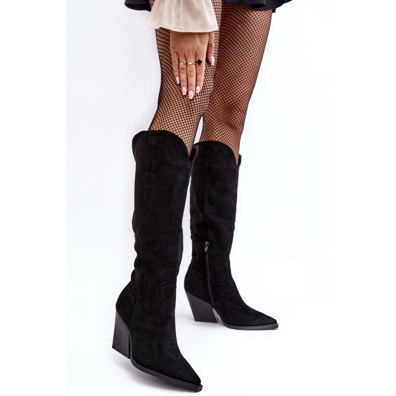 Bottes de cowboy en daim noir Delia à la mode 2