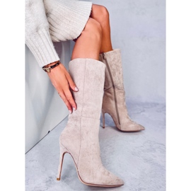 Bottes à talons hauts classiques en daim Marissa kaki beige 4