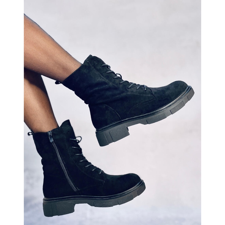 Bottines à lacets en daim noir Lavey 2