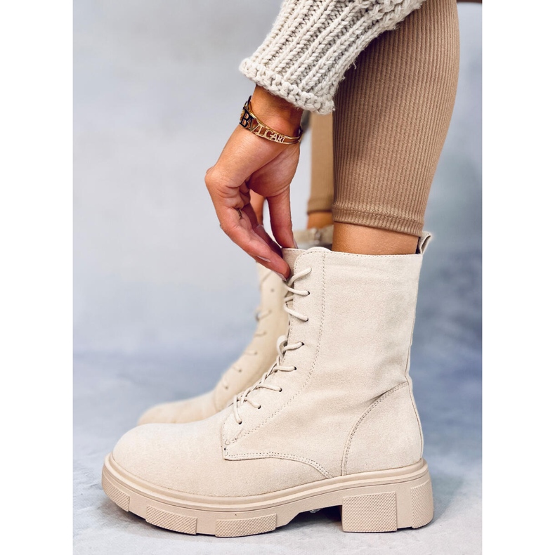 Bottines à lacets en daim beige Lavey 1