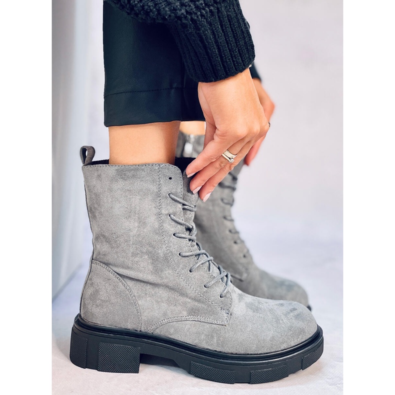 Bottines à lacets en daim gris Lavey 2