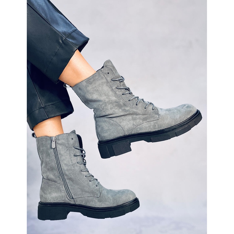 Bottines à lacets en daim gris Lavey 1