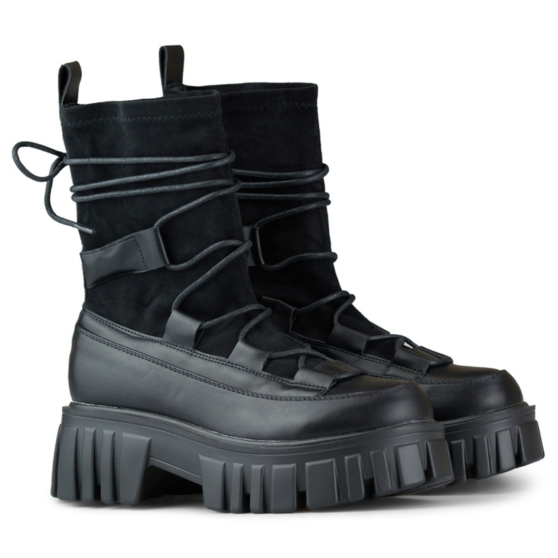 Bottines femme à lacets sur plateforme avec tige souple noir 1