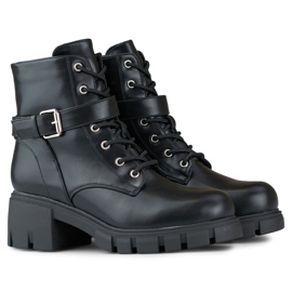 Bottines à lacets noires en éco-cuir à talon bas 1