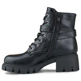 Bottines à lacets noires en éco-cuir à talon bas 2