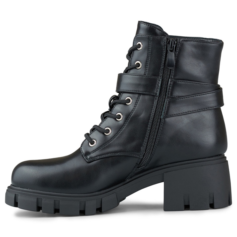 Bottines à lacets noires en éco-cuir à talon bas le noir 2