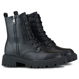 Bottines à lacets noires en éco-cuir pour femme 1