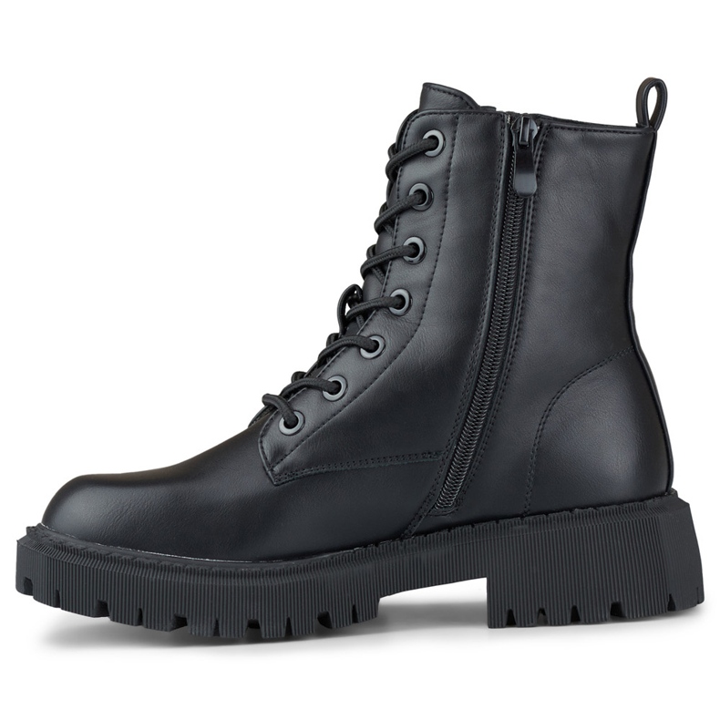 Bottines à lacets noires en éco-cuir pour femme le noir 2 Bottines à lacets noires en éco-cuir pour femme le noir 2