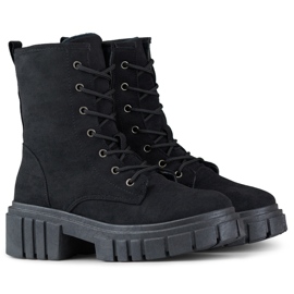 Bottines à lacets femme en daim noir le noir 1