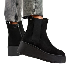 Bottines compensées en daim Laila le noir 5