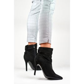 Bottines à talons hauts en daim noir avec tige plus haute le noir 1