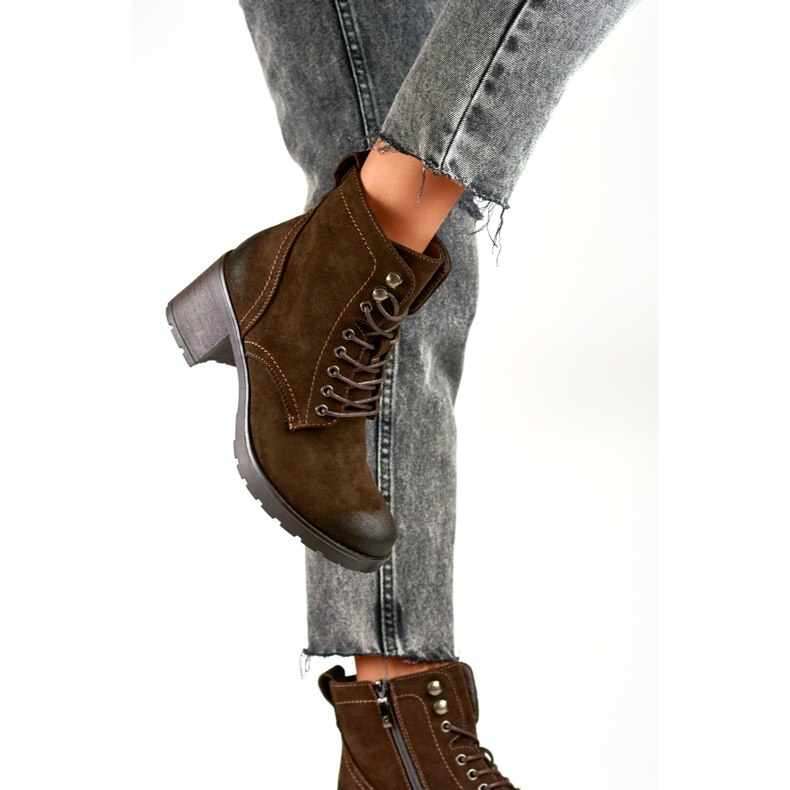 Bottines femme à lacets en daim marron brun 2