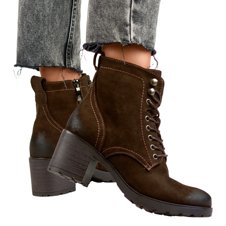 Bottines femme à lacets en daim marron brun 1
