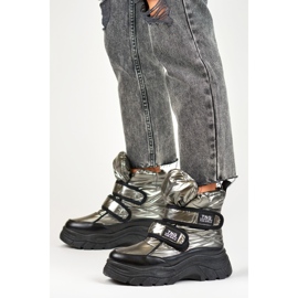 Bottes de neige femme brillantes et chaudes avec velcro le noir 2