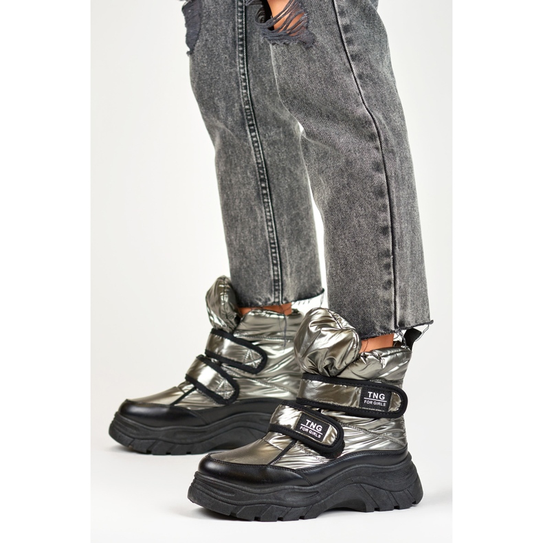 Bottes de neige femme brillantes et chaudes avec velcro le noir 2