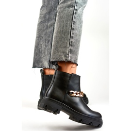 Bottines pour femmes avec chaîne en éco-cuir noir 1