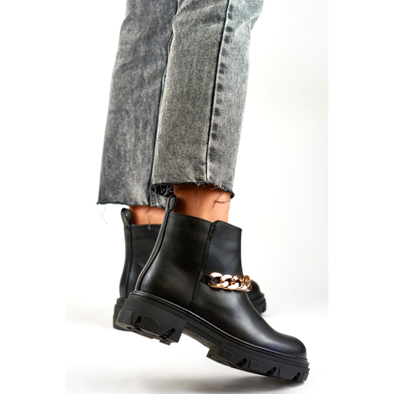 Bottines pour femmes avec chaîne en éco-cuir noir 1