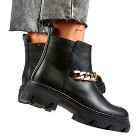Bottines pour femmes avec chaîne en éco-cuir le noir 2 Bottines pour femmes avec chaîne en éco-cuir le noir 2