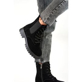 Bottines Chelsea à lacets pour femme en daim Klara le noir 1