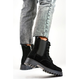 Bottines Chelsea à lacets pour femme en daim Klara le noir 4