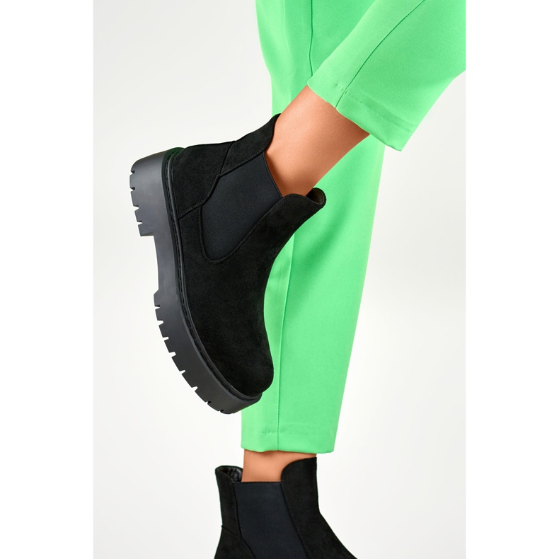 Bottines Chelsea femme en daim à semelle épaisse le noir 1