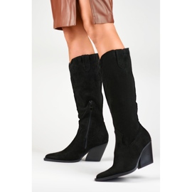 Santiags femme en daim noir le noir 3
