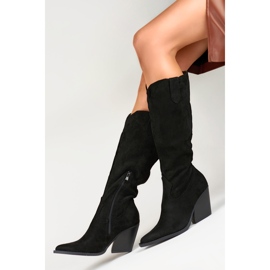 Santiags femme en daim noir le noir 2