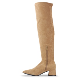 Bottes en daim au-dessus du genou avec un talon bas brun 3